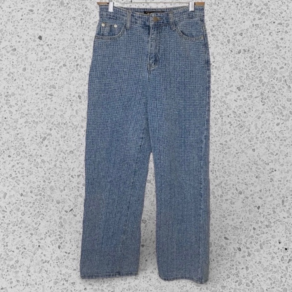 High Rise Wide Leg Baggy Jeans Textured‎ Denim Blue size Medium